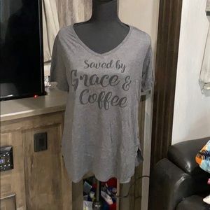 Saved by a Grace and Coffee V Neck Top